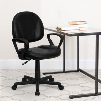 Flash Furniture Mid-Back Black Leather Ergonomic Task Chair with Arms BT-688-BK-A-GG